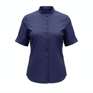 LAFAYETTE 148 NEW YORK, RICH ROYAL BLUE SHORT SLEEVE BUTTON DOWN SHIRT SIZE MED